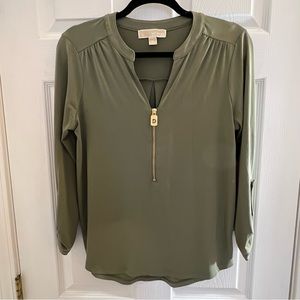 (3 for $20) MICHAEL Michael Kors Plive Green Medium Blouse with Gold Details